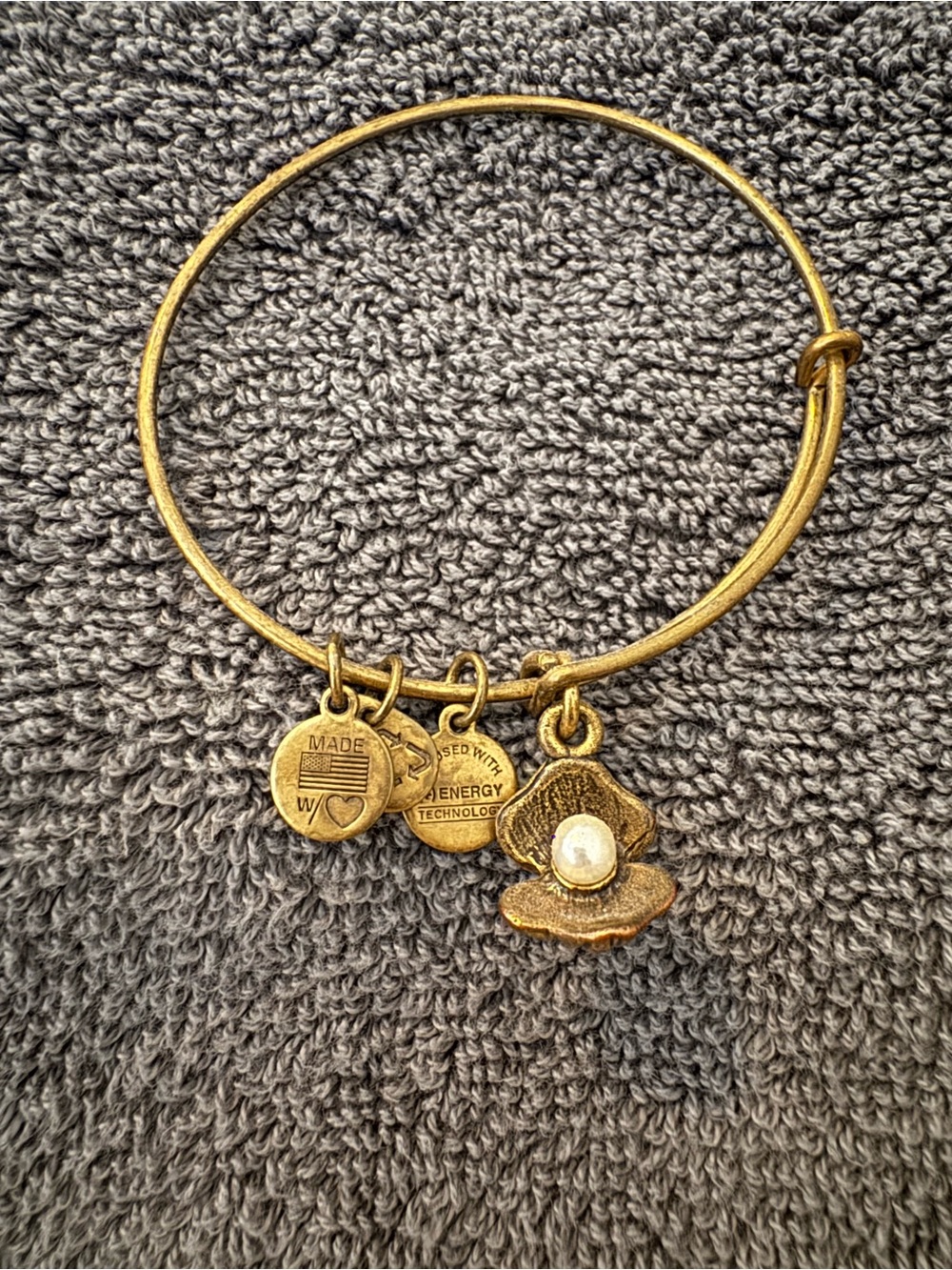 Alex and Ani Gold-Tone Clam Shell Charm Bangle with Pearl Accent